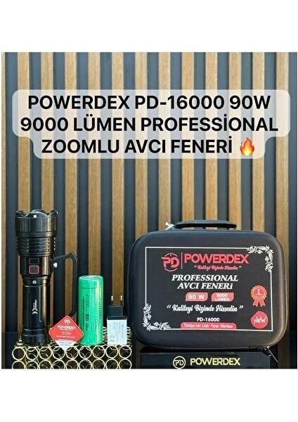 PD-16000 90W Şarjlı Avcı Feneri | 9000 Lümen | 41.000 Mah | 12 Saat Kullanım | Zoom Özellikli