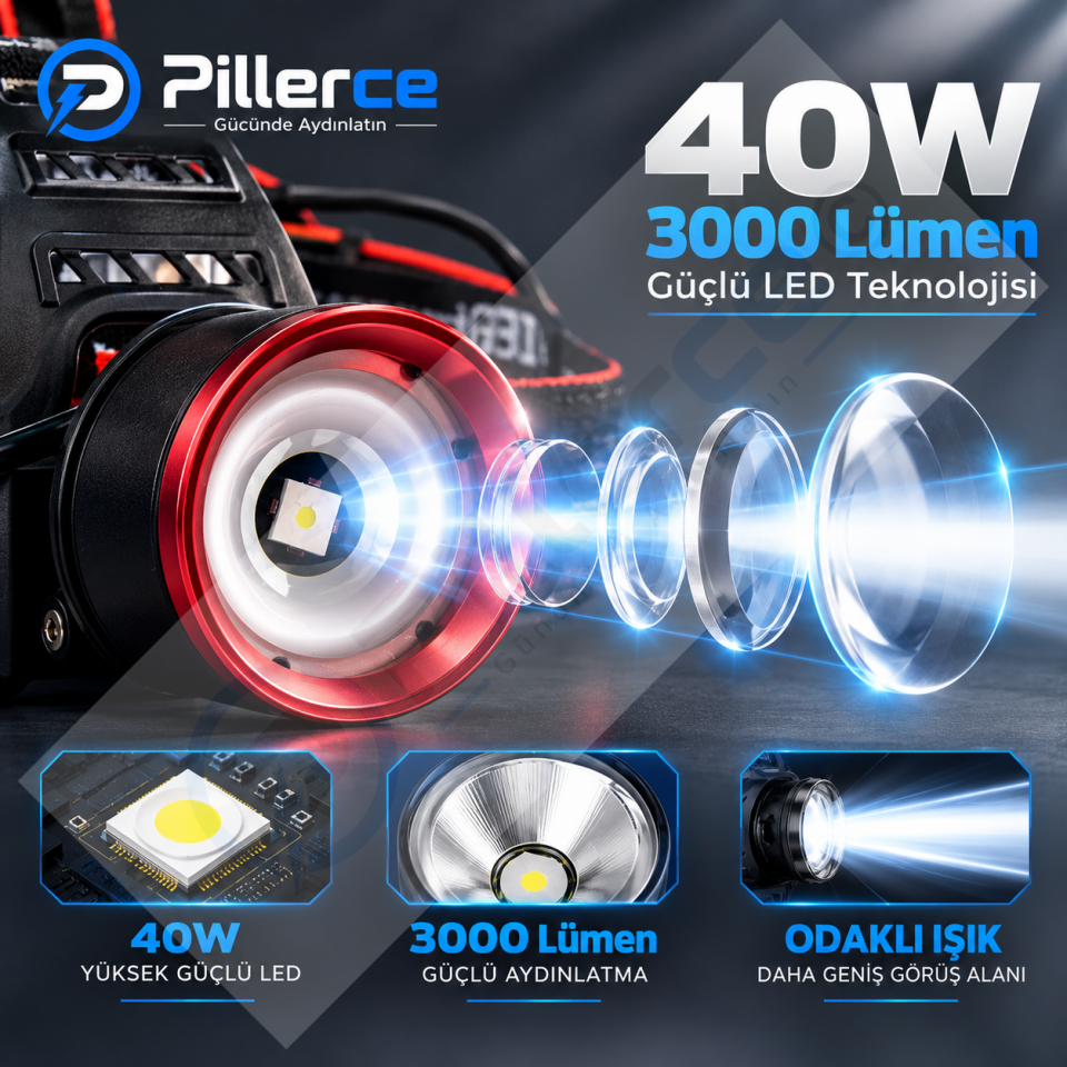 Wison WS-2080 Profesyonel Şarjlı Kafa Lambası | 40W – 3000 Lümen – 9600 mAh – Sensörlü – Zoomlu – Powerbank Özellikli