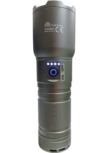 GK-9607 Profesyonel El Feneri | 100W 10.000 Lümen | 7200 Mah, 2200 M Menzil, Zoomlu, Metal Gövde, Type-C Şarjlı