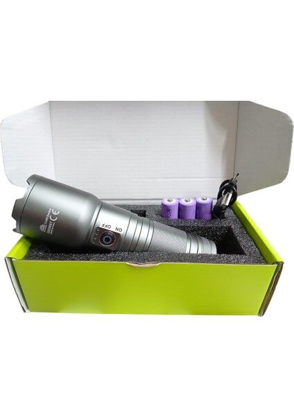 GK-9607 Profesyonel El Feneri | 100W 10.000 Lümen | 7200 Mah, 2200 M Menzil, Zoomlu, Metal Gövde, Type-C Şarjlı