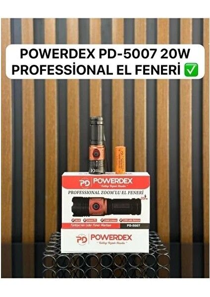 PD-5007 Profesyonel Mini El Feneri | 20W – 1000 Lümen – 1200 Mah – Zoomlu, Metal Gövde & Type-C Şarjlı