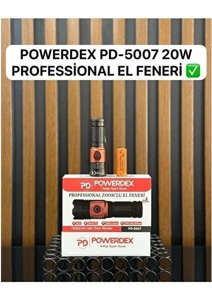 PD-5007 Profesyonel Mini El Feneri | 20W – 1000 Lümen – 1200 Mah – Zoomlu, Metal Gövde & Type-C Şarjlı