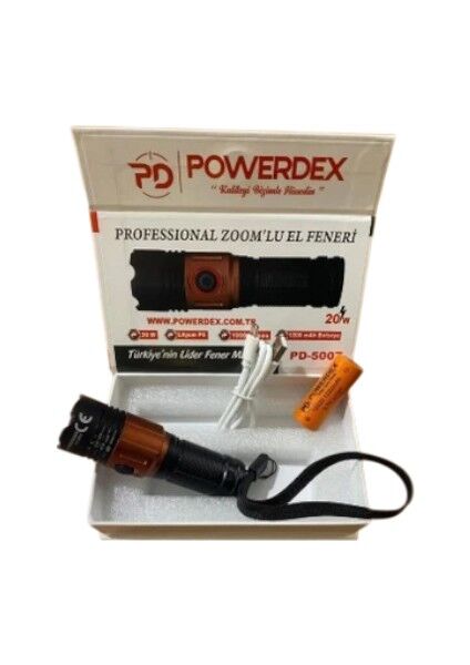 PD-5007 Profesyonel Mini El Feneri | 20W – 1000 Lümen – 1200 Mah – Zoomlu, Metal Gövde & Type-C Şarjlı