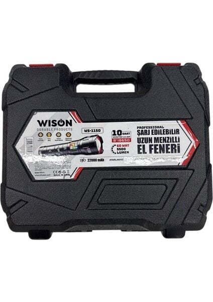 WS-1150 Profesyonel Şarjlı El Feneri | 60W – 5500 Lümen – 22000MAH – 10 Saat Çalışma – Zoom – Metal Gövde