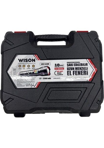 WS-1150 Profesyonel Şarjlı El Feneri | 60W – 5500 Lümen – 22000MAH – 10 Saat Çalışma – Zoom – Metal Gövde
