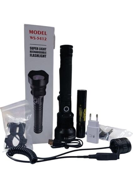 WS-5412 Profesyonel Tüfek Feneri | 20W 2000 Lümen | 11600 Mah | Zoomlu, Type-C Şarjlı