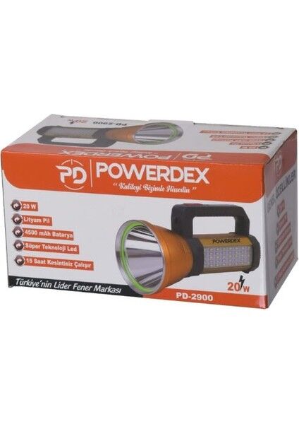 20 Watt 2000 Lümen LED Şarjlı El Feneri Çakarlı Işıldak PD-2900