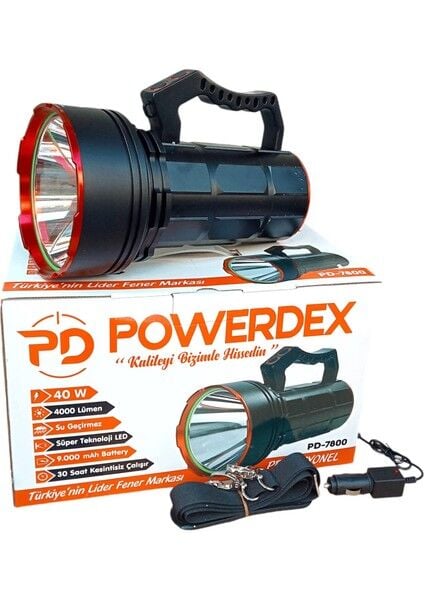 Powerdex PD-7800 50W 5000 Lümen Şarjlı El Feneri Projektör 1000 Metre Uzun Menzil 10000 mAh Güçlü Fener