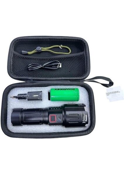 PD-9100 Profesyonel El Feneri | 30W 2800 Lümen | 8800 Mah, Zoomlu, Metal Gövde, Type-C Şarjlı