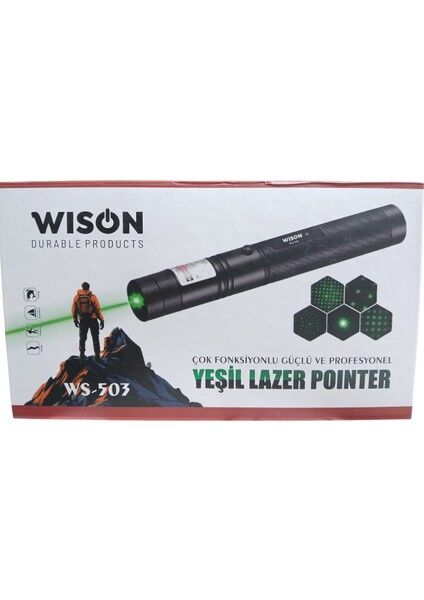 WS-503 Profesyonel Yeşil Lazer | Full Metal Gövde – Mercekli Başlık – Anahtarlı Güvenlik Sistemi – 18650 Pil Dahil