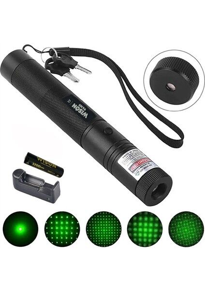 WS-503 Profesyonel Yeşil Lazer | Full Metal Gövde – Mercekli Başlık – Anahtarlı Güvenlik Sistemi – 18650 Pil Dahil