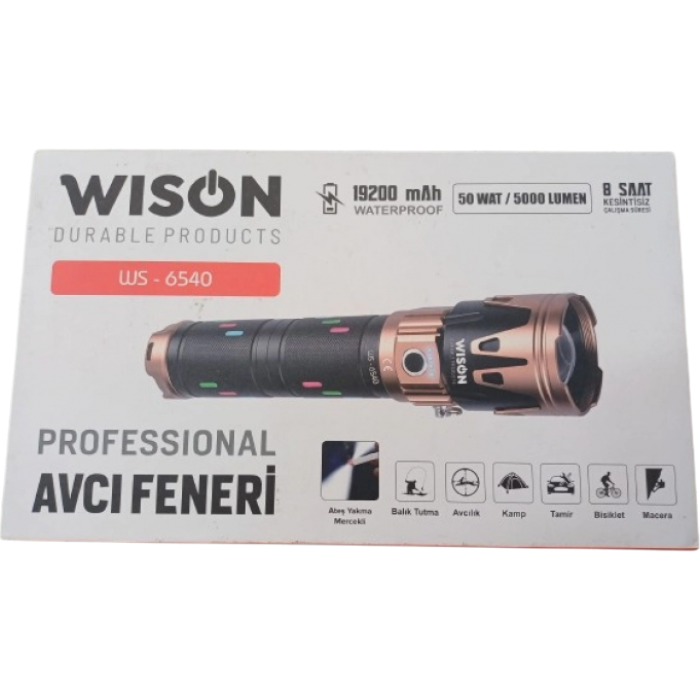 WS-6540 Profesyonel Yakıcı Özellikli El Feneri | 50W – 5000 Lümen – 19200 Mah – Zoomlu & Type-C Şarjlı
