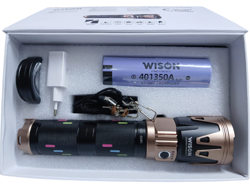 WS-6540 Profesyonel Yakıcı Özellikli El Feneri | 50W – 5000 Lümen – 19200 Mah – Zoomlu & Type-C Şarjlı