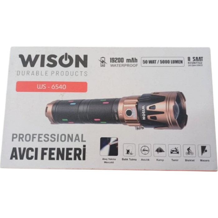 WS-6540 Profesyonel Yakıcı Özellikli El Feneri | 50W – 5000 Lümen – 19200 Mah – Zoomlu & Type-C Şarjlı