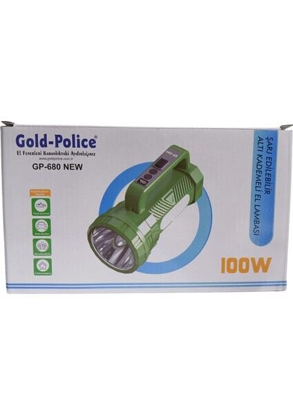 GP-680 Şarjlı El Feneri | 100W Projektör – 7 Mod – 2000MAH – Powerbank Özelliği