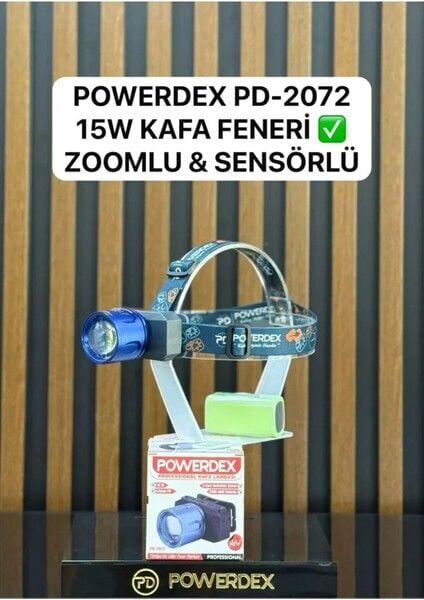 PD-2072 Profesyonel Kafa Lambası | 15W 1500 Lümen | Sensörlü, Zoomlu, Metal Kafa, Type-C Şarjlı