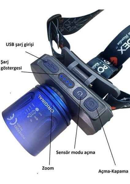 PD-2072 Profesyonel Kafa Lambası | 15W 1500 Lümen | Sensörlü, Zoomlu, Metal Kafa, Type-C Şarjlı