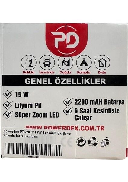 PD-2072 Profesyonel Kafa Lambası | 15W 1500 Lümen | Sensörlü, Zoomlu, Metal Kafa, Type-C Şarjlı
