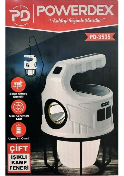 PD-3535 Çift Işıklı Solar Şarjlı Kamp Lambası