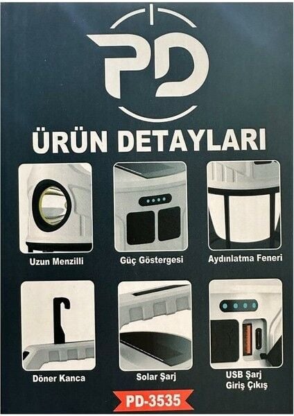 PD-3535 Çift Işıklı Solar Şarjlı Kamp Lambası