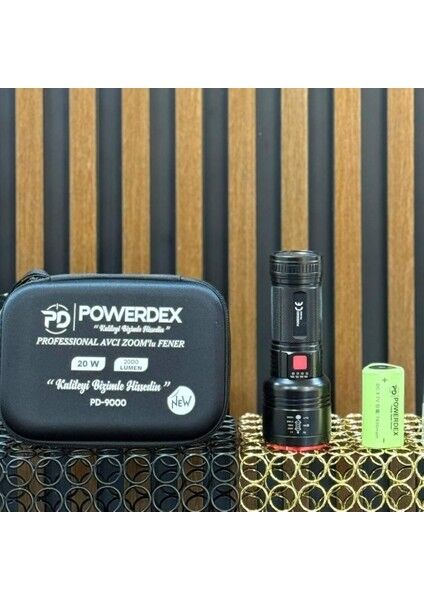 Powerdex PD-9000 Profesyonel Avcı Feneri | 20W – 2000 Lümen – 7800 mAh – Zoomlu – Şarjlı LED El Feneri