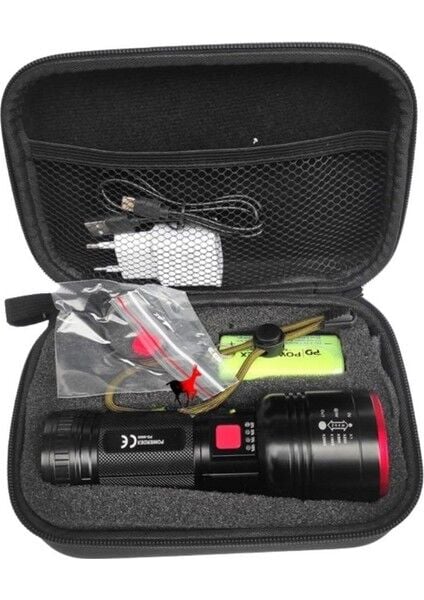 Powerdex PD-9000 Profesyonel Avcı Feneri | 20W – 2000 Lümen – 7800 mAh – Zoomlu – Şarjlı LED El Feneri