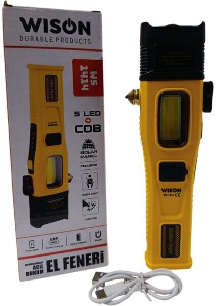 WS-1414 Profesyonel Çalışma Lambası | 700 Lümen – 3 Renk Cob – Solar Panelli – Powerbank Özellikli