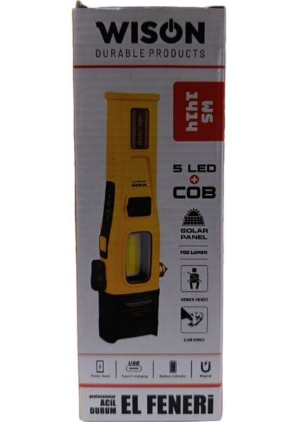 WS-1414 Profesyonel Çalışma Lambası | 700 Lümen – 3 Renk Cob – Solar Panelli – Powerbank Özellikli