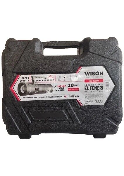 WS-15500 Profesyonel Uzun Menzilli El Feneri | 13.000 Lümen – 130W – 32.000 Mah