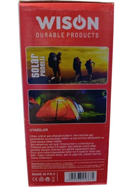 WS-4343 Profesyonel Kamp Feneri | Güneş Panelli, Powerbank Özellikli, Çok Amaçlı Aydınlatma