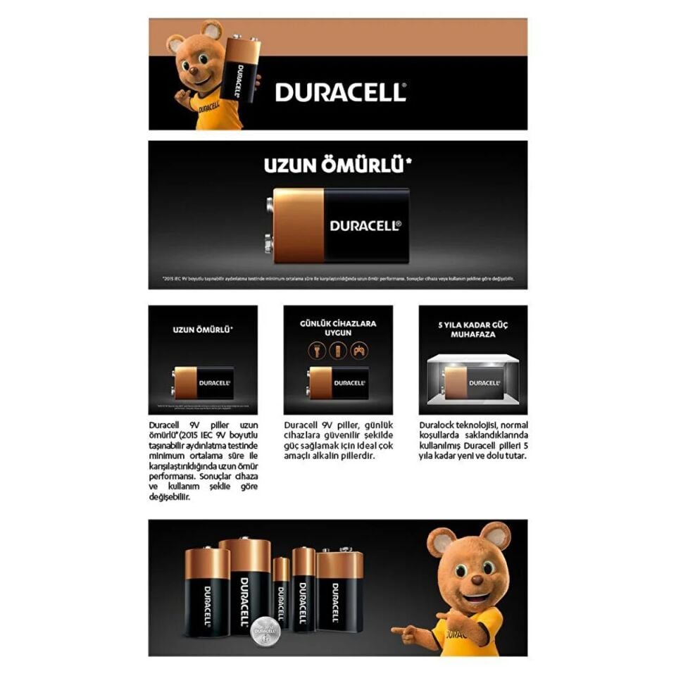 Alkalin 9 Volt Pil 6LR61/MN1604 Tekli Paket