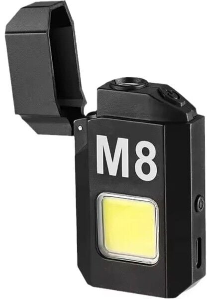 M8 Çakmaklı Fener | Şarjlı Yüksek Parlak Cob LED Lamba Rüzgar Geçirmez Çakmaklı Fener