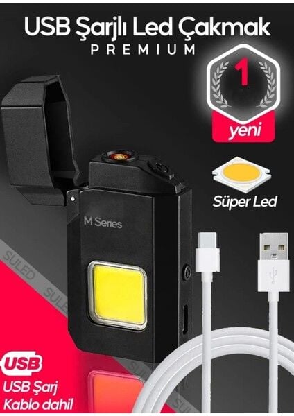 M8 Çakmaklı Fener | Şarjlı Yüksek Parlak Cob LED Lamba Rüzgar Geçirmez Çakmaklı Fener