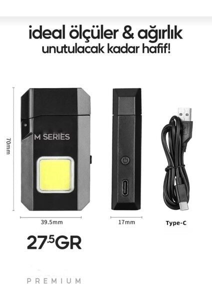 M8 Çakmaklı Fener | Şarjlı Yüksek Parlak Cob LED Lamba Rüzgar Geçirmez Çakmaklı Fener