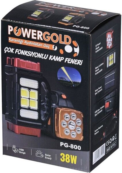 38 W Solar ve USB Şarjlı Fener PG-800
