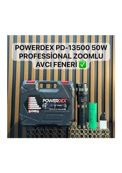 PD-13500 Profesyonel El Feneri | 50W – 5000 Lümen – 24000 Mah – Zoom – Su Geçirmez - Metal Gövde