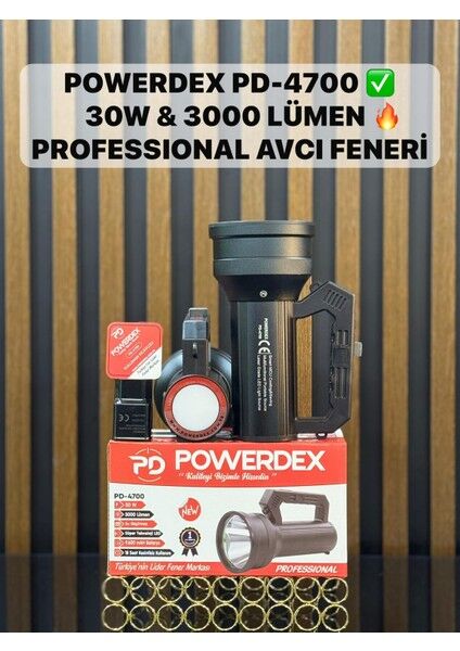 PD-4700 Profesyonel El Feneri | 30W – 3000 Lümen – 9600 Mah – Metal Kasa – Powerbank – Dijital Göstergeli