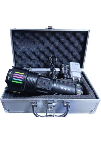 1010 Profesyonel El Feneri | 55W – 5500 Lümen – 13.200 Mah – Zoom Özellikli – Metal Gövde – Type-C Şarjlı