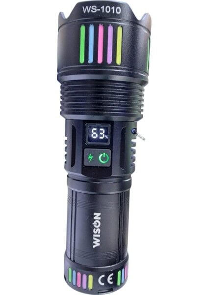 1010 Profesyonel El Feneri | 55W – 5500 Lümen – 13.200 Mah – Zoom Özellikli – Metal Gövde – Type-C Şarjlı