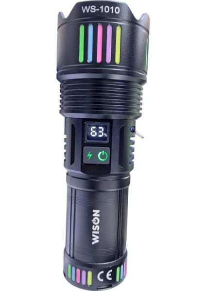 1010 Profesyonel El Feneri | 55W – 5500 Lümen – 13.200 Mah – Zoom Özellikli – Metal Gövde – Type-C Şarjlı