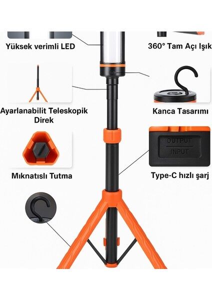 WS-623 Çok Amaçlı Ayaklı Döner Başlıklı Tripod Aydınlatma | 3500 Lümen – 5 Mod – Powerbank – Su Geçirmez