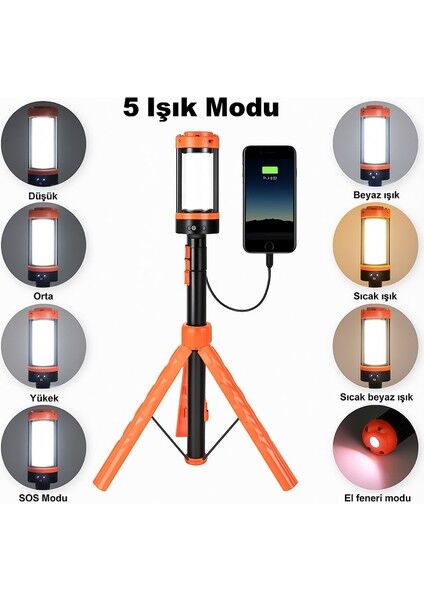 WS-623 Çok Amaçlı Ayaklı Döner Başlıklı Tripod Aydınlatma | 3500 Lümen – 5 Mod – Powerbank – Su Geçirmez