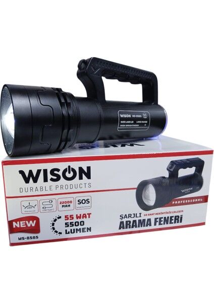 WS-8585 Profesyonel Arama Feneri | 55W – 5500 Lümen – 22.000 Mah – Zoomlu, Arka Işık & Çakar Modlu
