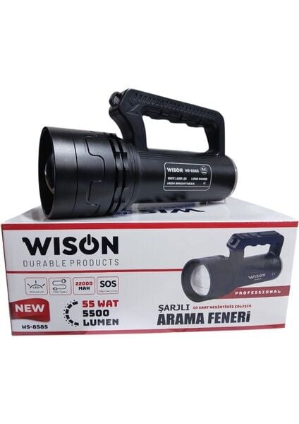 WS-8585 Profesyonel Arama Feneri | 55W – 5500 Lümen – 22.000 Mah – Zoomlu, Arka Işık & Çakar Modlu