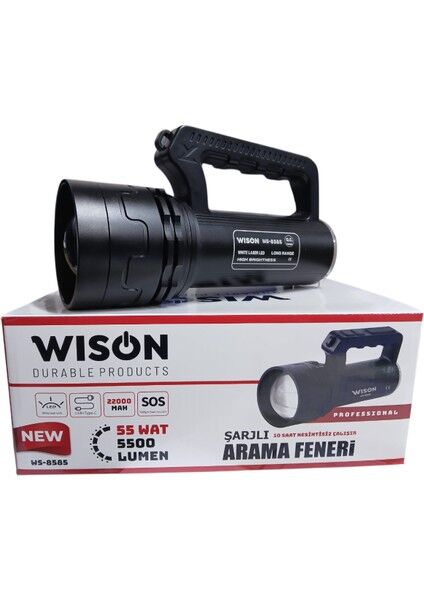 WS-8585 Profesyonel Arama Feneri | 55W – 5500 Lümen – 22.000 Mah – Zoomlu, Arka Işık & Çakar Modlu