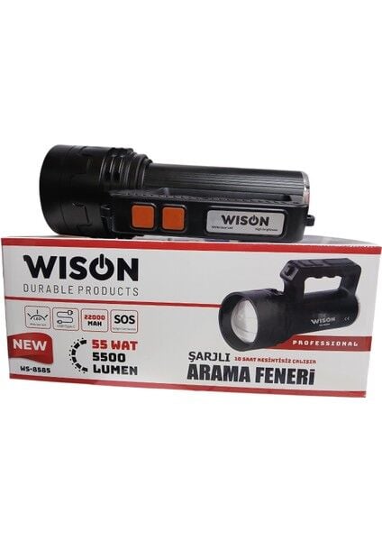 WS-8585 Profesyonel Arama Feneri | 55W – 5500 Lümen – 22.000 Mah – Zoomlu, Arka Işık & Çakar Modlu