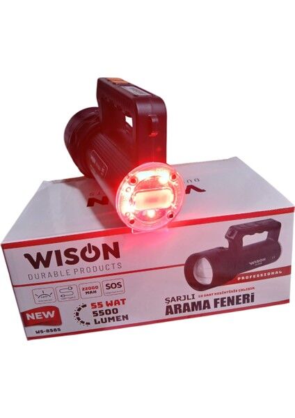 WS-8585 Profesyonel Arama Feneri | 55W – 5500 Lümen – 22.000 Mah – Zoomlu, Arka Işık & Çakar Modlu