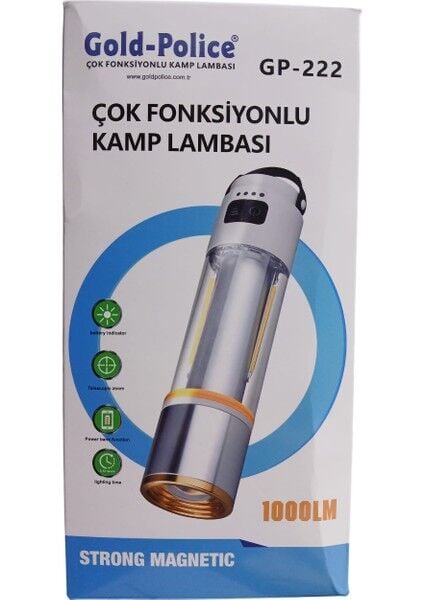 GP-222 Çok Fonksiyonlu Kamp Lambası | 1000 Lümen – Cam Gövde & Metal Baş – Type-C