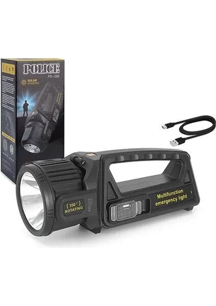 Polıce PS-388 Spot Fener Powerbank Özellikli Solarlı (Güneş Enerji) Şarjlı 180 Derece Oynar Başlık