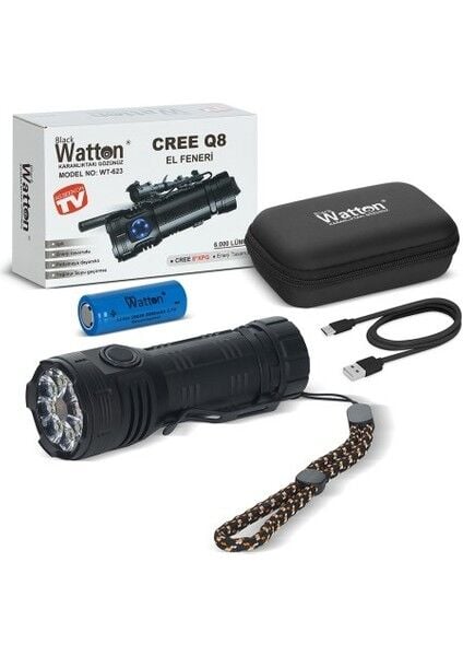 WT-623 Profesyonel Şarjlı El Feneri | 8+1 LED – 7 Mod – 300M Işık Mesafesi – Type-C – Mıknatıslı & Metal Gövde